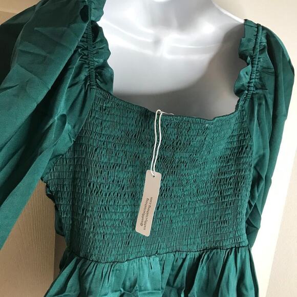 SIX/FIFTY Women's Ruby Blouse Puff Sleeves Smocked Back Hunter Green NEW~ Size L - Picture 7 of 8